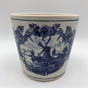 Vintage Delft Blauw White Blue Ceramic Windmill Pot Handpainted made in Holland